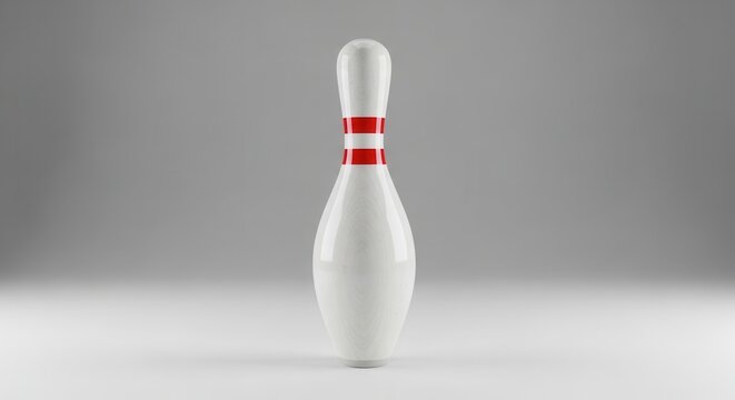 Single Bowling Pin with Red Stripes on Smooth Surface, Studio Shot