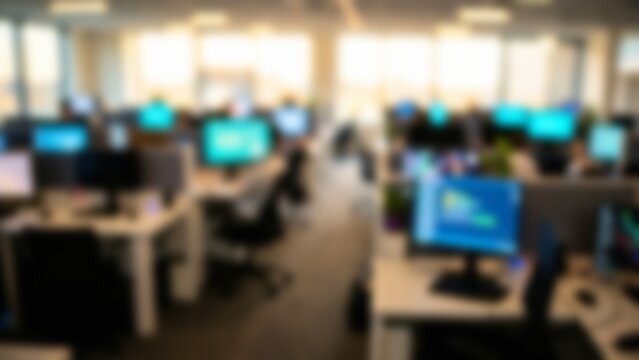 Blurred Modern Tech Office Workplace Background for Corporate Website