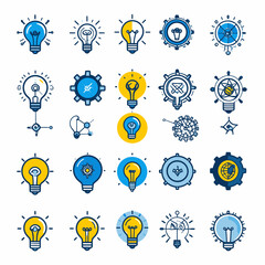 Fototapeta premium Blue and yellow innovation light bulb icon set.