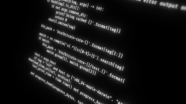 Encrypted fast scrolling programming security hacking code, cyberspace binary coding software screen computer technology text datum digital