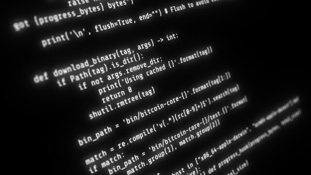 Encrypted fast scrolling programming security hacking code, cyberspace binary coding software screen computer technology text datum digital