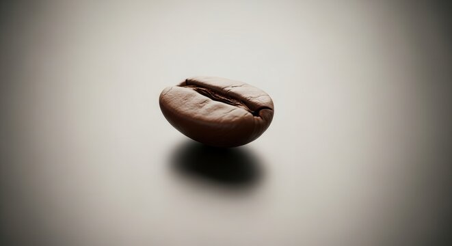 Single Coffee Bean Macro Shot on Textured Gray Background with Soft Spotlight