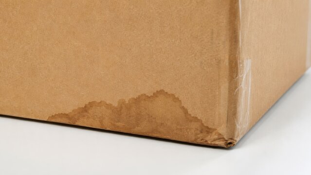 Water Damaged Cardboard Parcel with Wet Stain