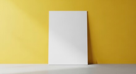 Naklejka premium Blank White Paper Against Yellow Wall with Soft Shadows