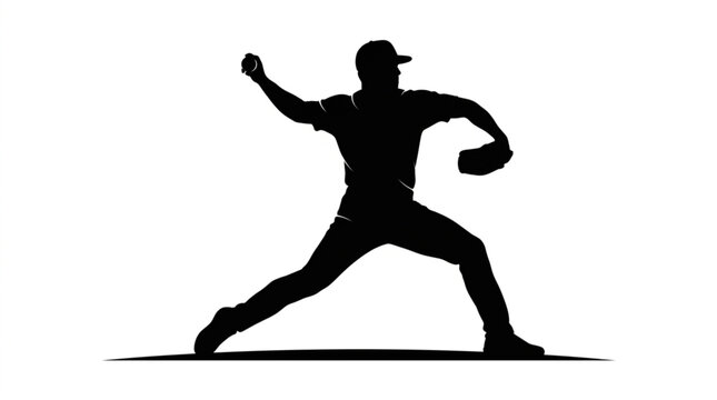 Baseball player pitching silhouette vector illustration