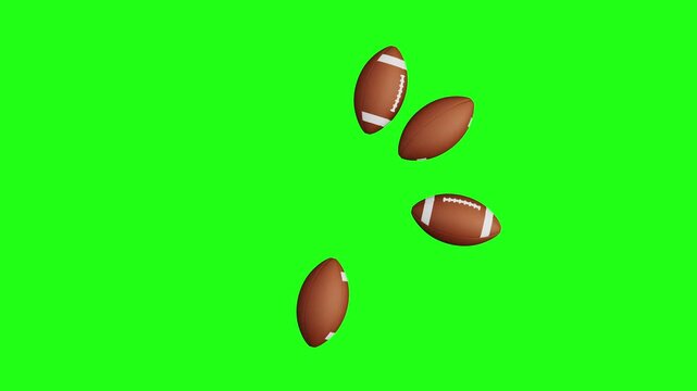 American Football Balls Forming a Circular Loading Spinner, Seamless Loop 3D Render Animation on Green Screen