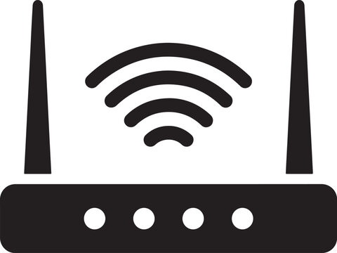 Wireless wifi router icon with signal waves black silhouette vector illustration for internet network connectivity
