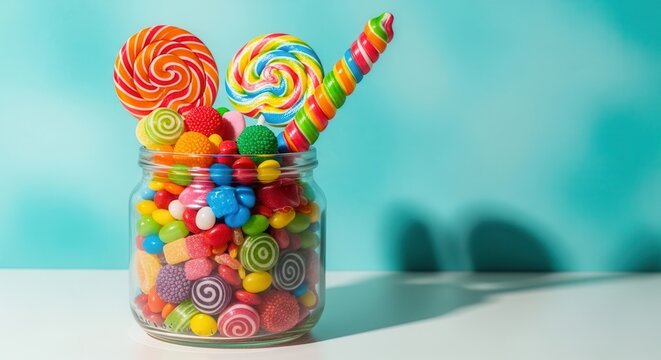 colorful candy in a glass jar
