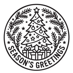 Season greetings christmas tree with gifts pine branches stars decoration. © MdNoor