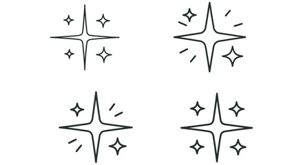 Fototapeta premium Sparkle Icons Set Black Line Art On Transparent Background stars