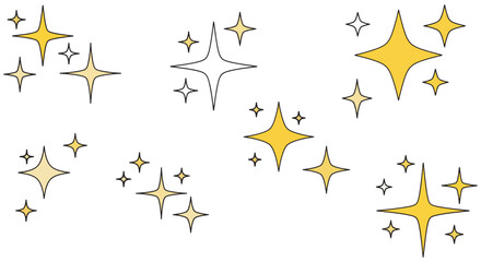 Obraz premium Yellow starbursts and sparkles flat vector illustration on a white background