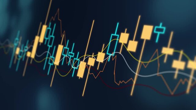 Simple candlestick and line bokeh, broker chart diagram global goal graph, increase leadership management marketing, plan profit progress report revenue statistic strategy