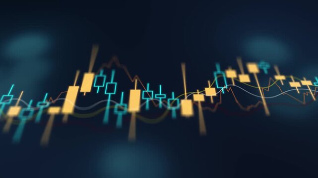 Simple candlestick and line bokeh, broker chart diagram global goal graph, increase leadership management marketing, plan profit progress report revenue statistic strategy