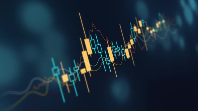 Simple candlestick and line bokeh, broker chart diagram global goal graph, increase leadership management marketing, plan profit progress report revenue statistic strategy