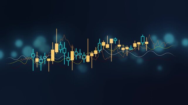Simple candlestick and line bokeh, broker chart diagram global goal graph, increase leadership management marketing, plan profit progress report revenue statistic strategy