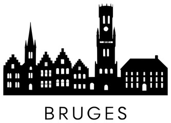 Obraz premium Bruges Skyline black silhouette vector illustration, simple flat clipart design isolated on white background