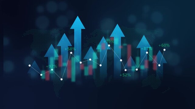 Arrow up trend chart stock exchange asset, diagram investment capital gain world money economic growth, financial graph chart, market report
