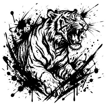 tiger, cat, animal, vector, illustration, wild, tattoo, head, lion, mammal, face, logo, nature, black, feline, design, wildlife, big, wildcat, art, power, hunting, drawing, predator, zoo