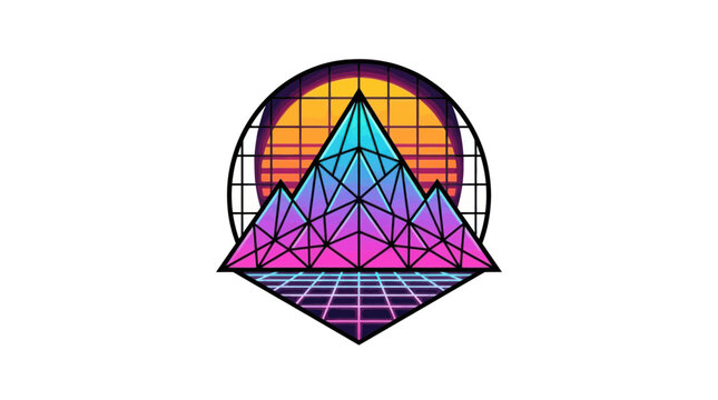 Retro Geometric Mountains Sunset Grid