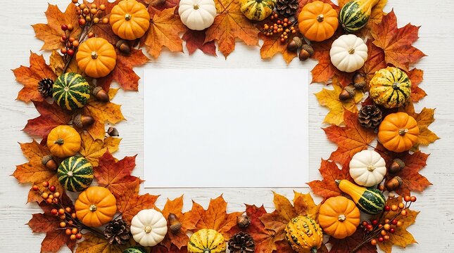 Autumn composition with pumpkins and maple leaves