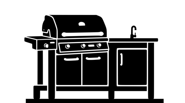 Outdoor Kitchen Silhouette with Gas Grill Sink and Cabinets