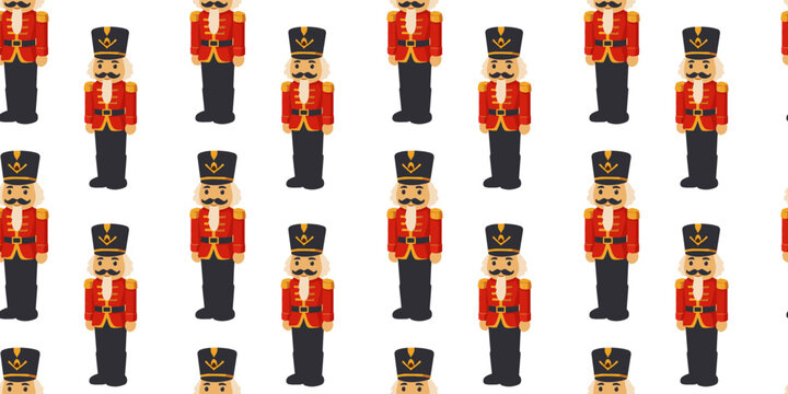 christmas nutcracker soldier seamless pattern with classic holiday toy illustration