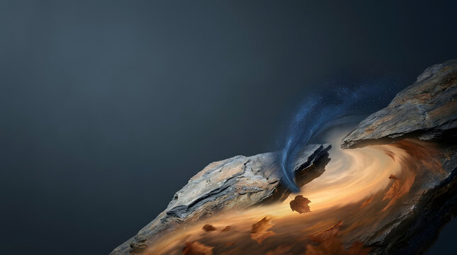 Autumn Equinox Day and Night Emerging from Fractured Slate with Copy Space