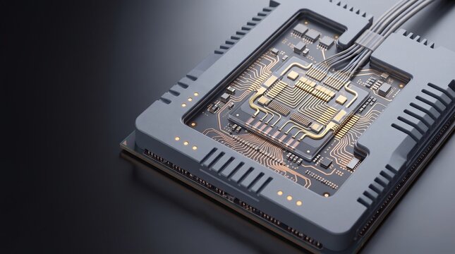 Enterprise optical compute interconnect OCI chiplet module 3D illustration with copy space