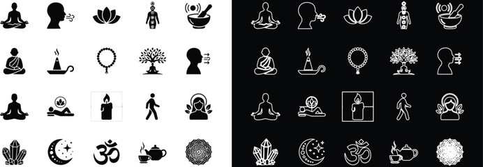 Fototapeta premium A Comprehensive Collection of Zen and Mindfulness Icons in Black and White