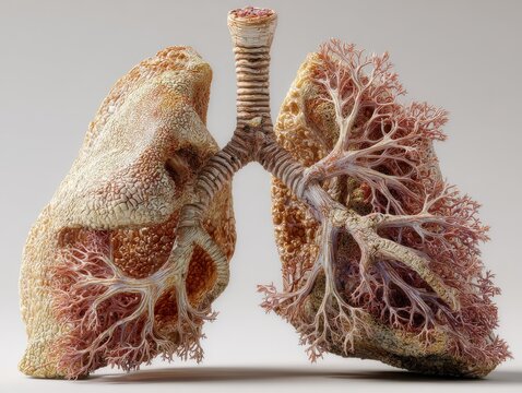 Anatomical model of human lungs with intricate bronchial structure