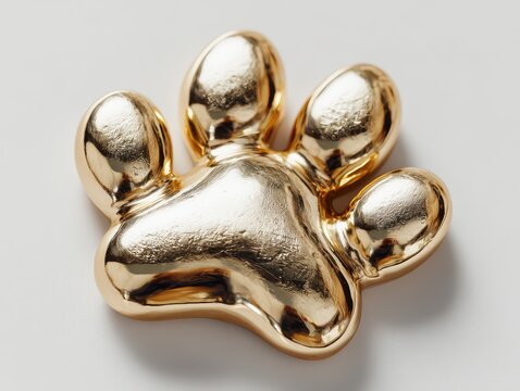 Golden paw print sculpture isolated on white background