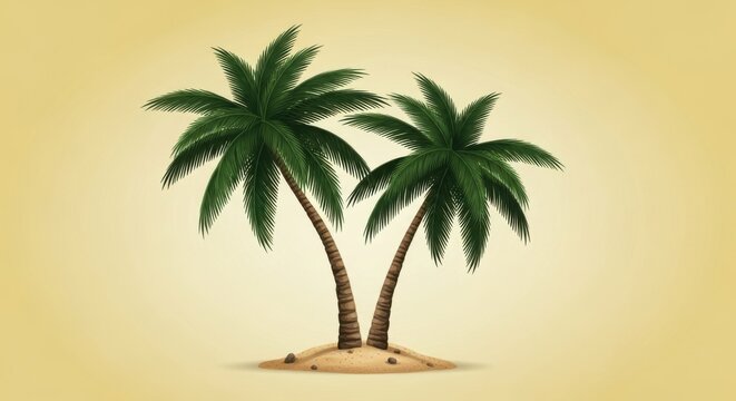 Two palm trees on a small sandy island