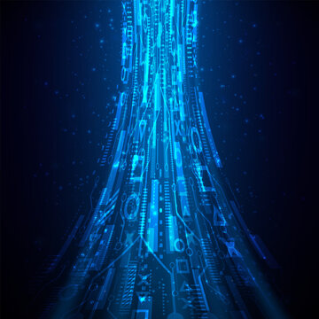 Blue glowing lines with glitter light effect on dark background. High speed internet technology concept or fast wireless data transmission. modern internet network connection technology background