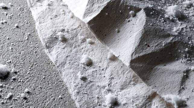 Abstract close up of white powder and textured surface create a stark view