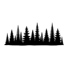 Obraz premium forest tree line silhouette black silhouette vector illustration, simple flat clipart design isolated on white background