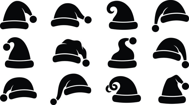 Set of santa claus hats silhouettes
