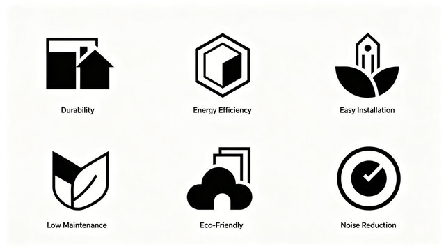 The selling point icon of home decoration materials is sturdy, energy-saving, easy to install, simple to maintain, environmentally friendly, and can also reduce excess indoor environmental noise
