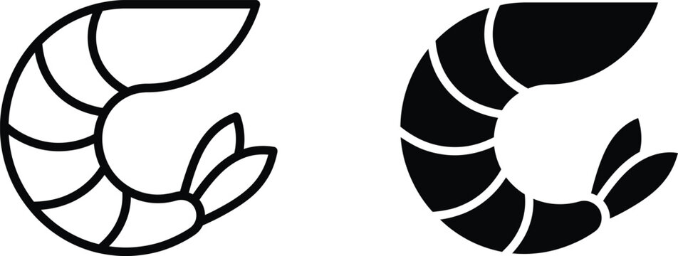 Shrimp icon set, outline and solid style, seafood vector illustration