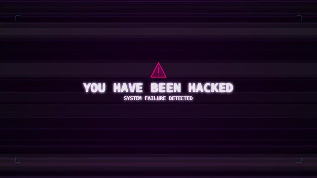 Digital security breach alert with glitch effect, glowing text "you have been hacked" on dark grid background, representing cyber attack and data threat.