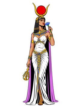 Hathor. Ancient Egyptian Goddess. Color vector clipart.
