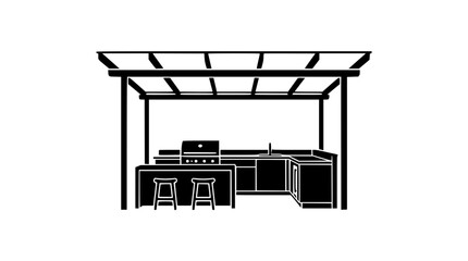 Fototapeta premium Outdoor kitchen under pergola silhouette icon