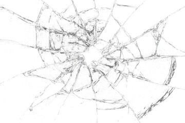 Obraz premium Shattered glass hole PNG overlay with transparent background and realistic impact cracks.