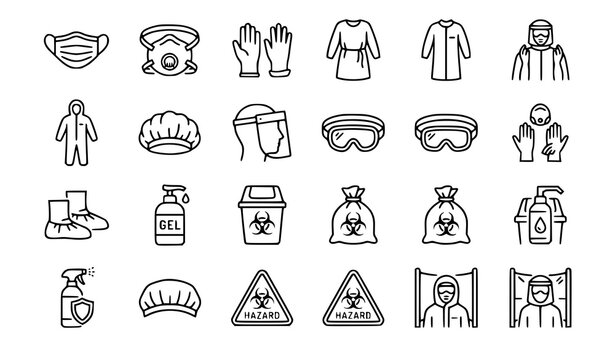 Medical Protective Gear and Biohazard Outline Icon Pack