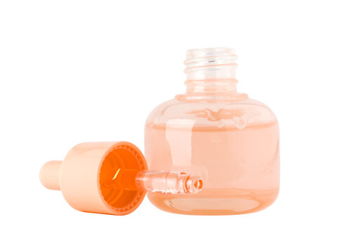 Glass serum bottle with open dropper cap for cosmetic skin care product packaging mockup design