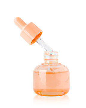 Glass serum bottle with open dropper cap for cosmetic skin care product packaging mockup design