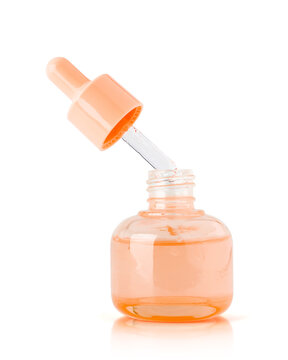 Glass serum bottle with open dropper cap for cosmetic skin care product packaging mockup design