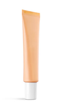 Blank beige plastic cosmetic tube mockup with white cap for foundation cream lotion packaging design