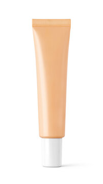 Blank beige plastic cosmetic tube mockup with white cap for foundation cream lotion packaging design