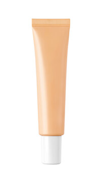 Blank beige plastic cosmetic tube mockup with white cap for foundation cream lotion packaging design