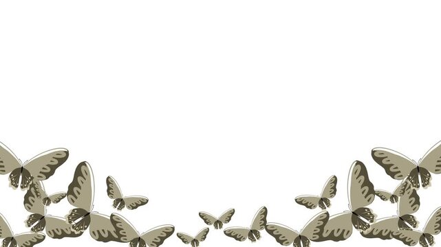 Brown butterfly Animation create a border on a white background, perfect for nature themed designs, invitations, or stationery projects.